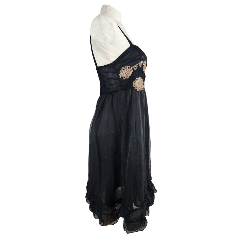 Anthropologie Zehavale Black Lace Tulle Silk Sheer Mini Dress Size 10 - Picture 7 of 12